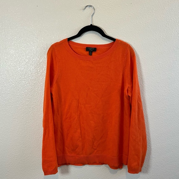 Charter Club Luxury Women’s 100% Cashmere Crew Neck Sweater Orange Medium - Picture 3 of 9